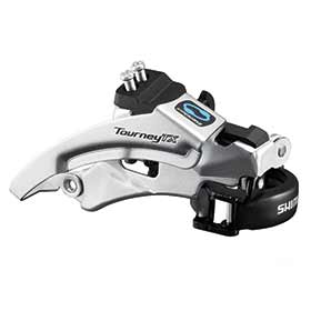 Shimano Tourney FD-TX800-TS3, Front derailleur, 7-8 speeds, Top swing, Dual pull, Multi clamp, Triple, 63-66°